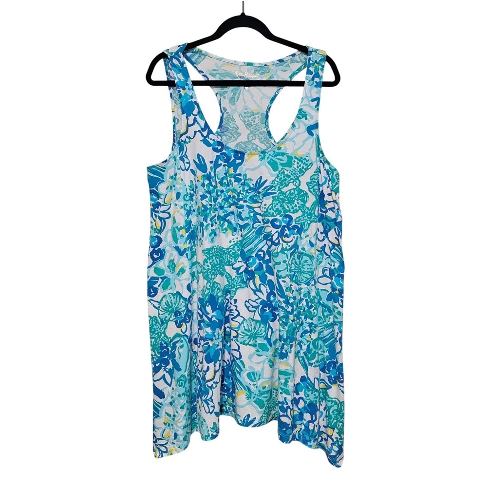 Lilly Pulitzer Monterey Tank Dress XL Blue In A Pinch Cotton Racerback Floral